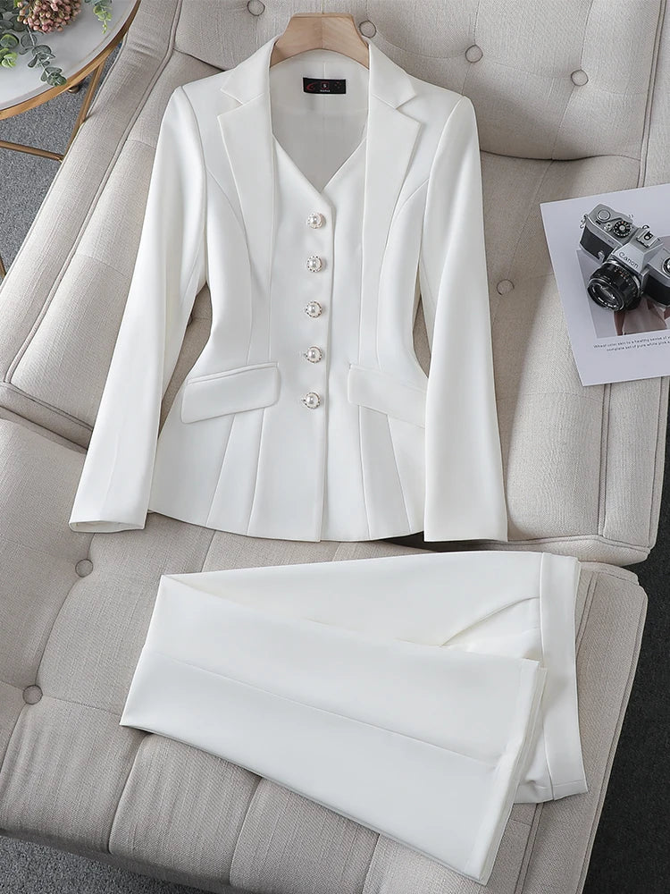 Blazer Jacket And Pant Suit Trousers Women Office Work Wear Formal 2 Piece Set