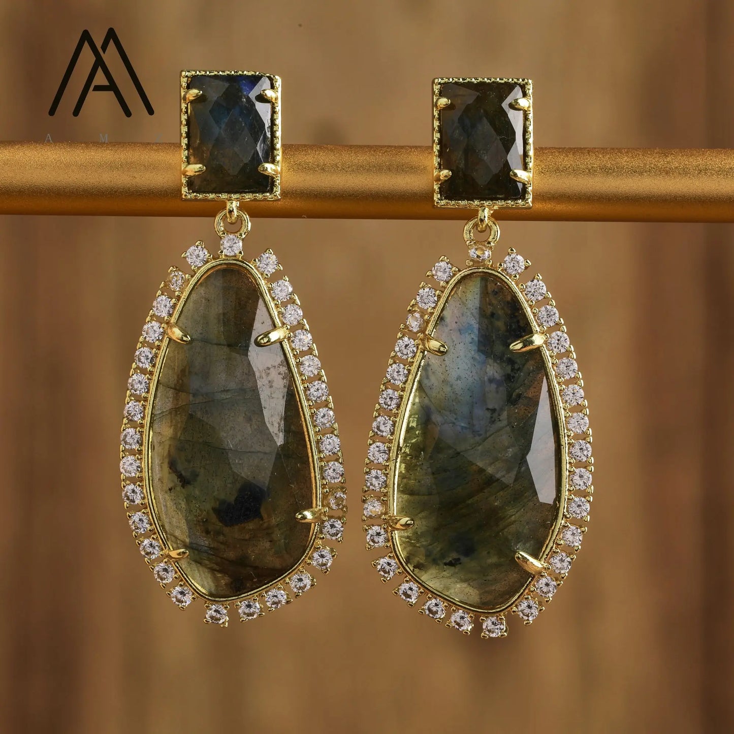 Luxury Crystal Earrings Wedding Jewelry Healing Natural Gemstone Amethysts Amazonite Labradorite Stud Earring Gift to Women
