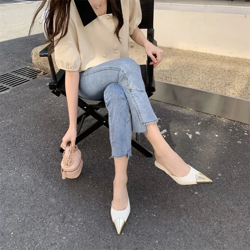 Pointed Toe Women Slippers Sexy Thin Heels Sandals Banquet Mule Shoes