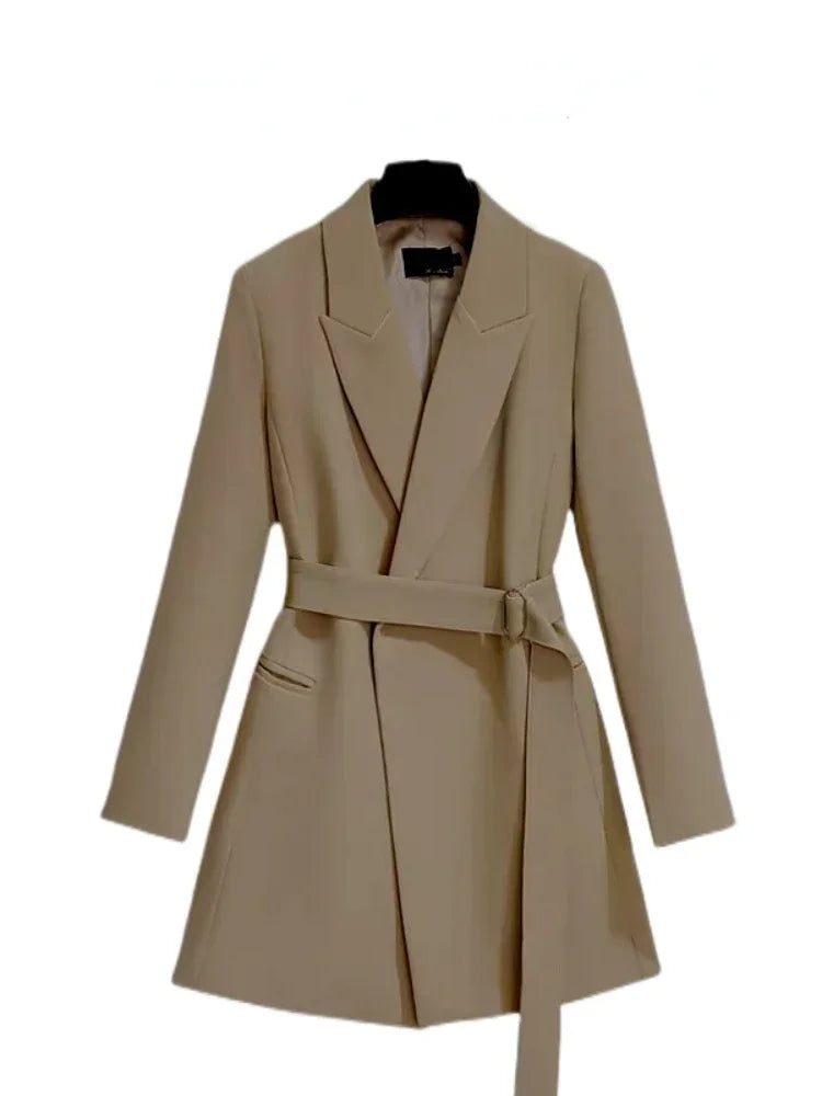 Women's Blazer Elegant Slim Fit Coats Casual Lace Up Women Mid Length Blazers