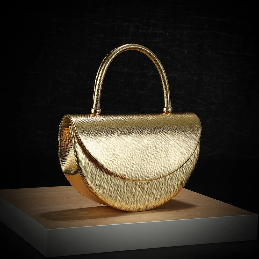 halfmoon handbag shiny evening dress bag delicate metal chain shoulder bag ladies clutch