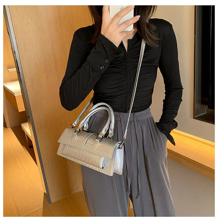 Ladies Shoulder Bag High Quality PU Stone Pattern Crossbody Bag for Women Armpit Clutch