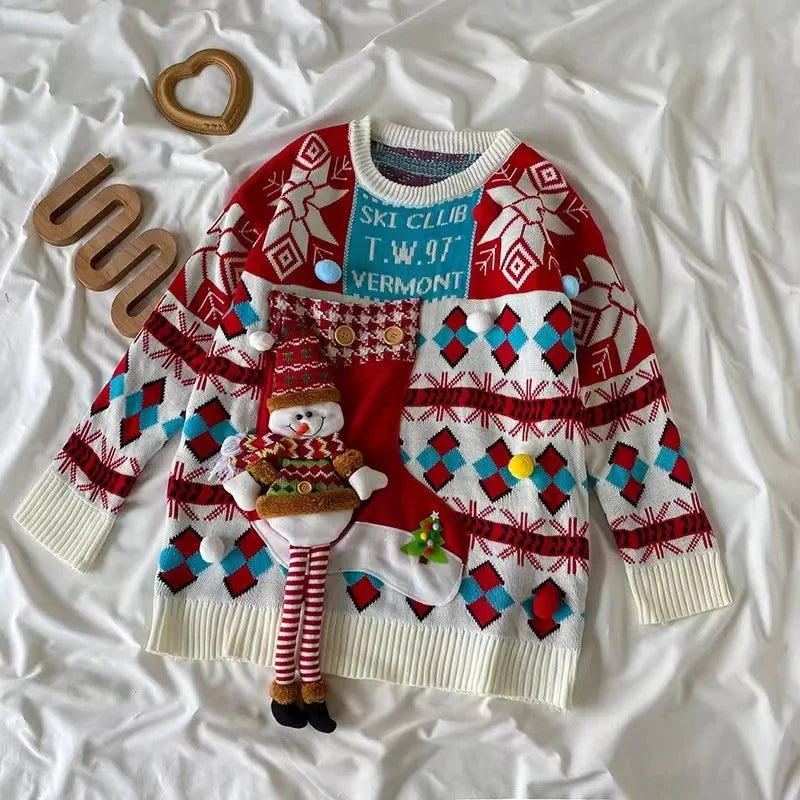 Christmas Style Pullover Sweater Women Y2K Crew Neck Couples Knit Sweater