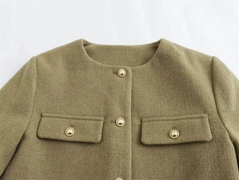 Cropped Tweed Jacket Woman Coat Button Long Sleeve Elegant Jackets For Women Short Coats Outwears