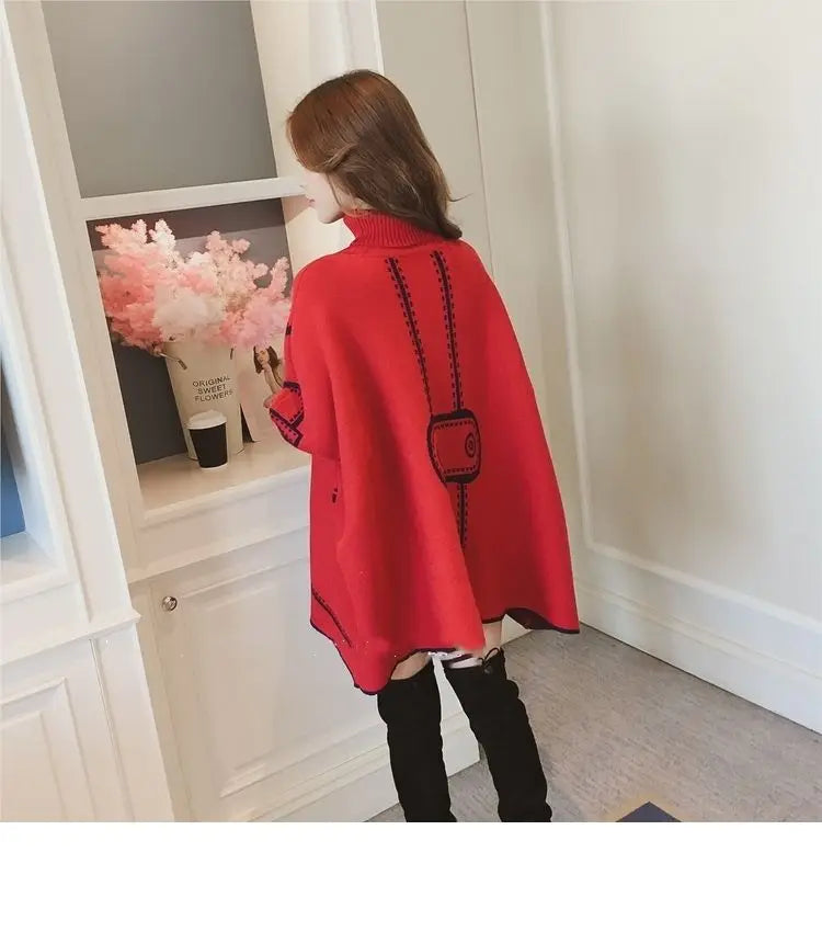 Turtleneck Loose Sweater Knit Pullover Jumper Women Clothing Bat sleeve Sweater