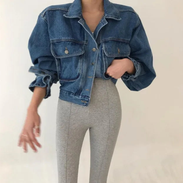 Denim Coats Jackets Women Puff Long Sleeve Y2k Clothes Cropped Jacket