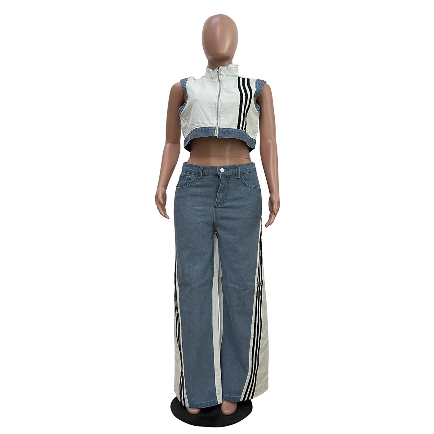 Women's 2 Pieces Sets 2025 Spring Summer Denim Sleeveless Suit Tops And Wide Leg Pants Suits Two Piece Set