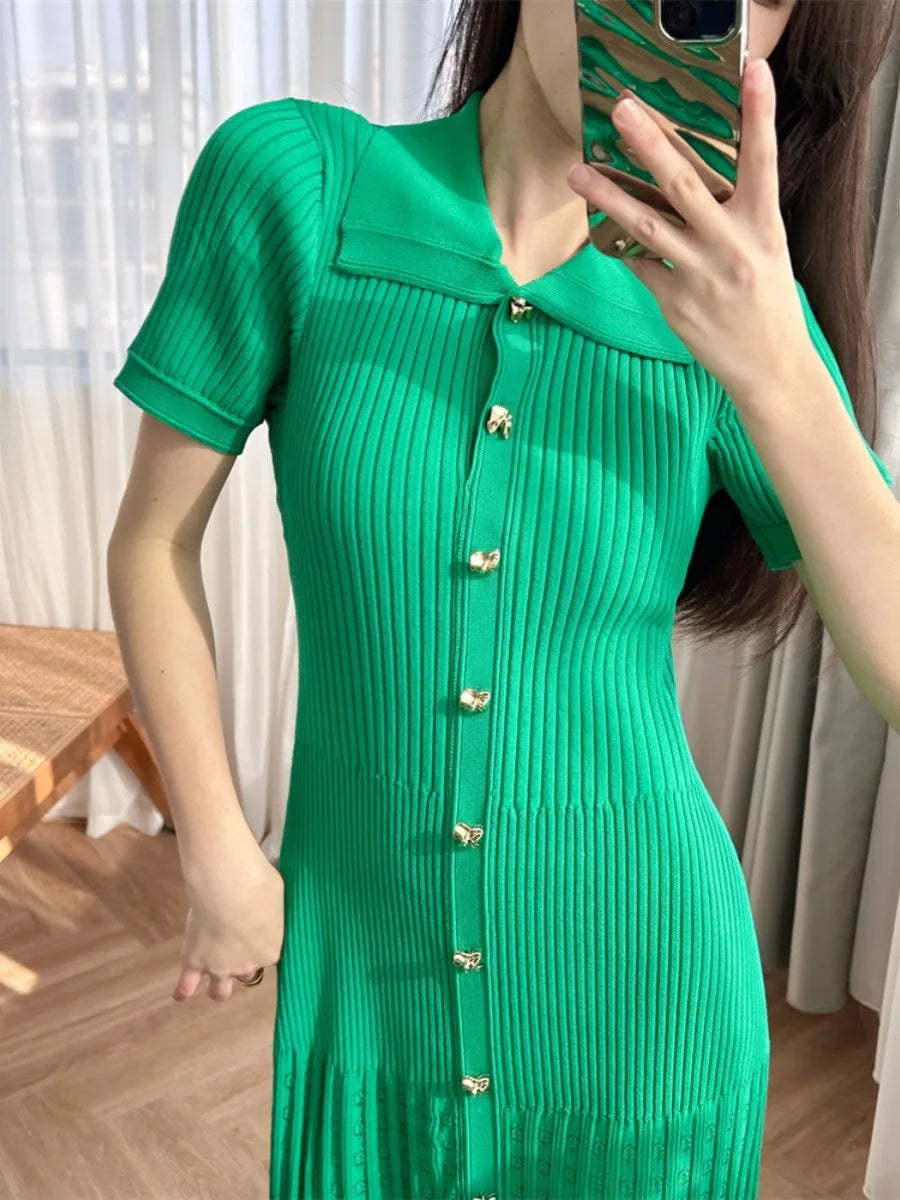 Maxi Knitted Bodycon Ruffle Ladies Green Sweater Dress
