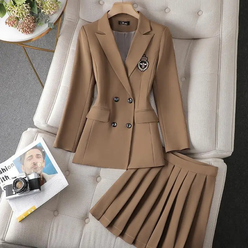 Skirt Two Piece Blazer Outfits Chic 2 Piece Set Women's Clothing Pleated Mini Skirt Blazer Suit