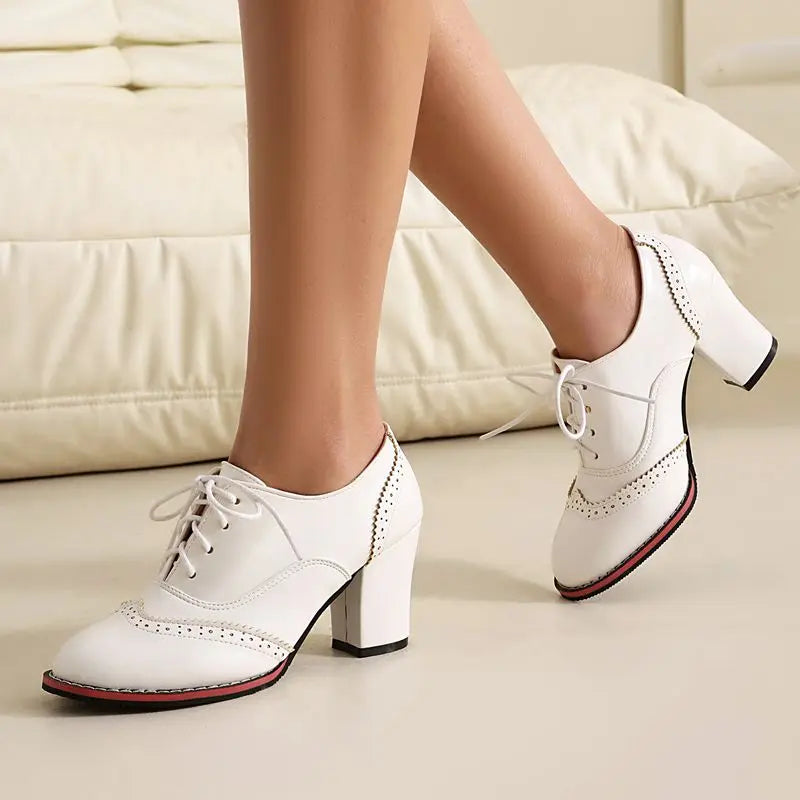 Pump Round Toe Chunky Heels 7.5cm Lace Up Plus Size 45 46 47 48 Office Shoes