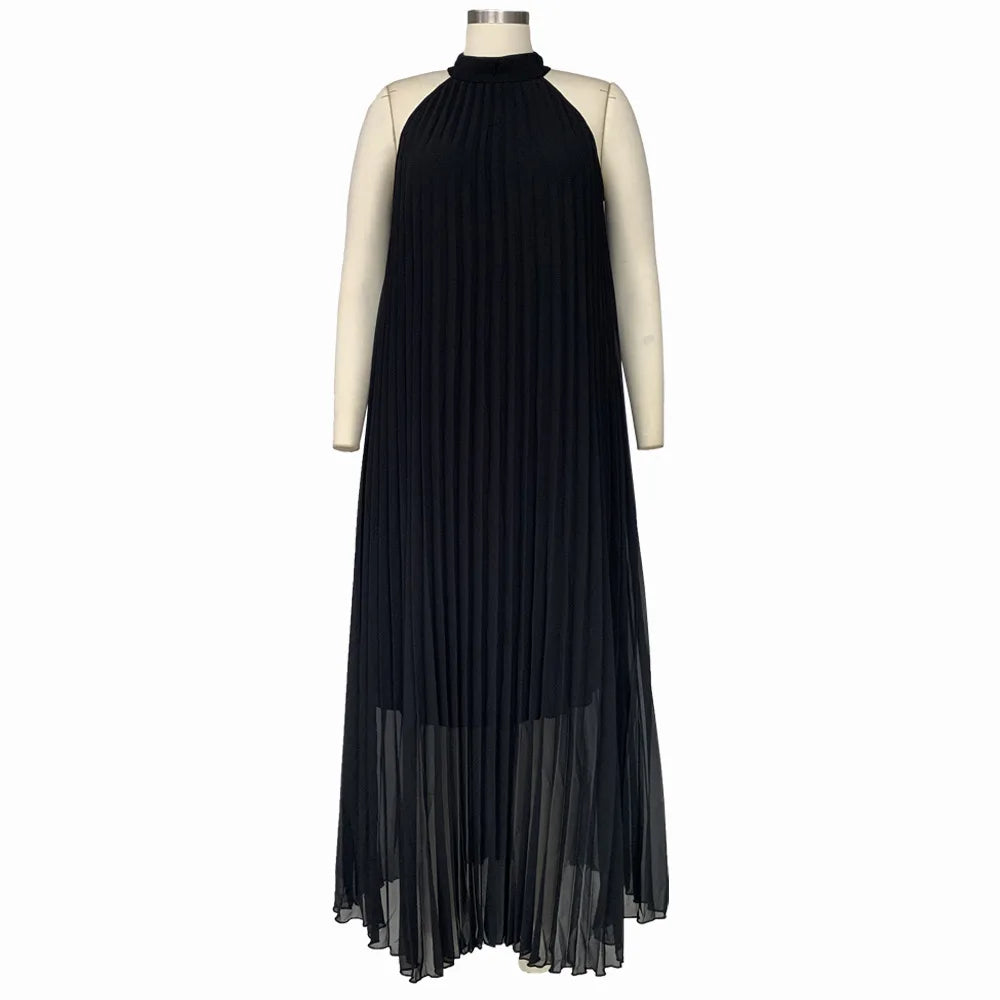Plus Size Women Maxi Dress sleeveless Halter Hollow Out Maxi Dress
