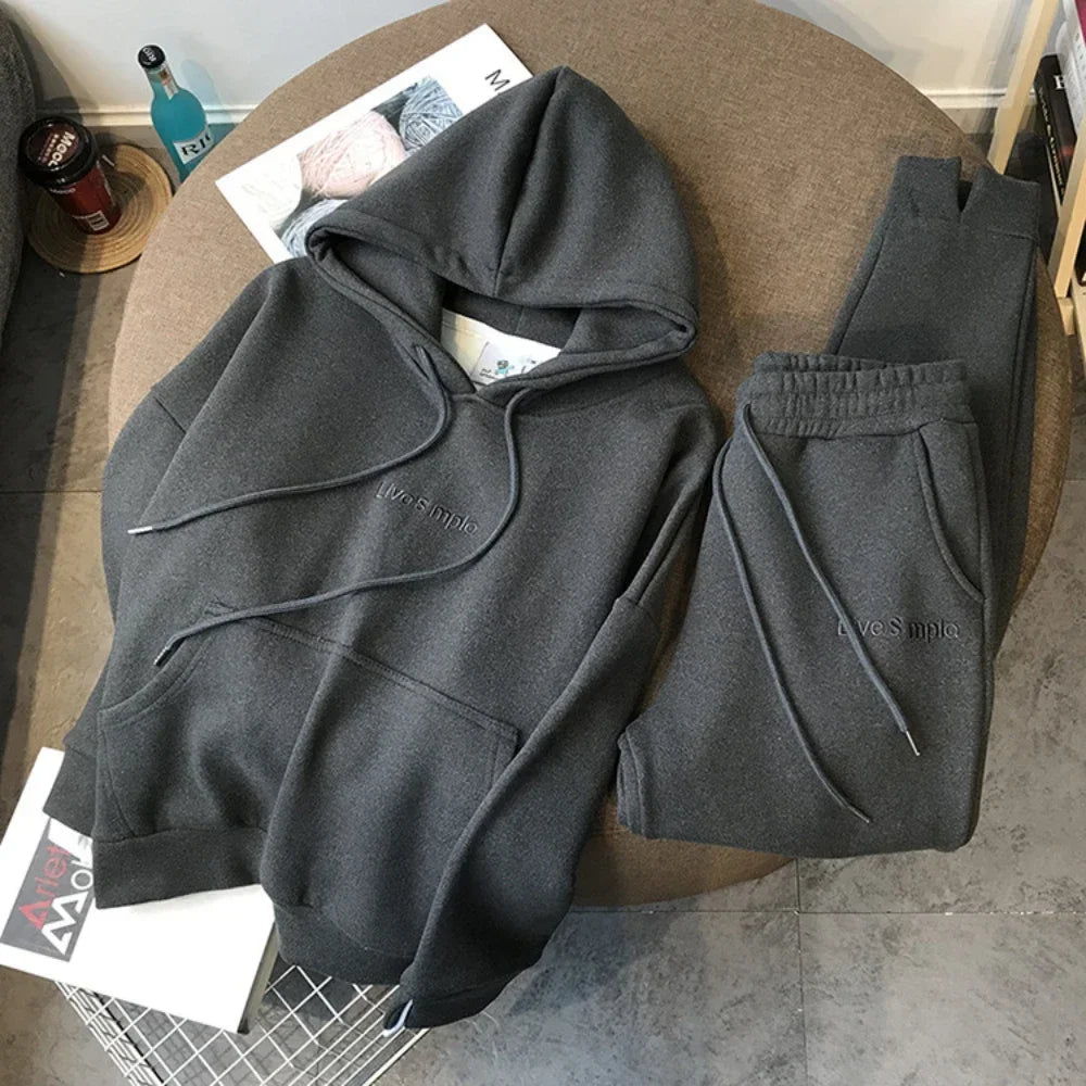 Women's Hooded Tracksuit Two Pieces Set Pants Suit Drawstring Trousers