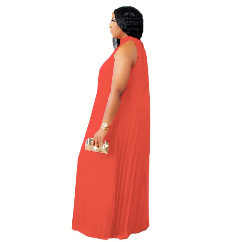 Plus Size Women Maxi Dress sleeveless Halter Hollow Out Maxi Dress