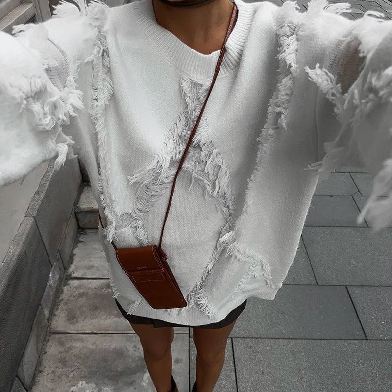 Tassel Oversize Knitted Sweater For Women Autumn Jumpers