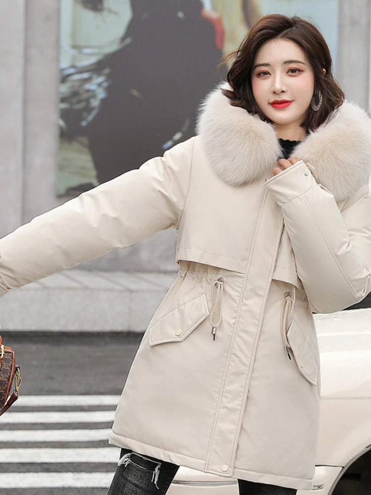 Women Long Wool Lined Hooded Parkas Winter Jacket
