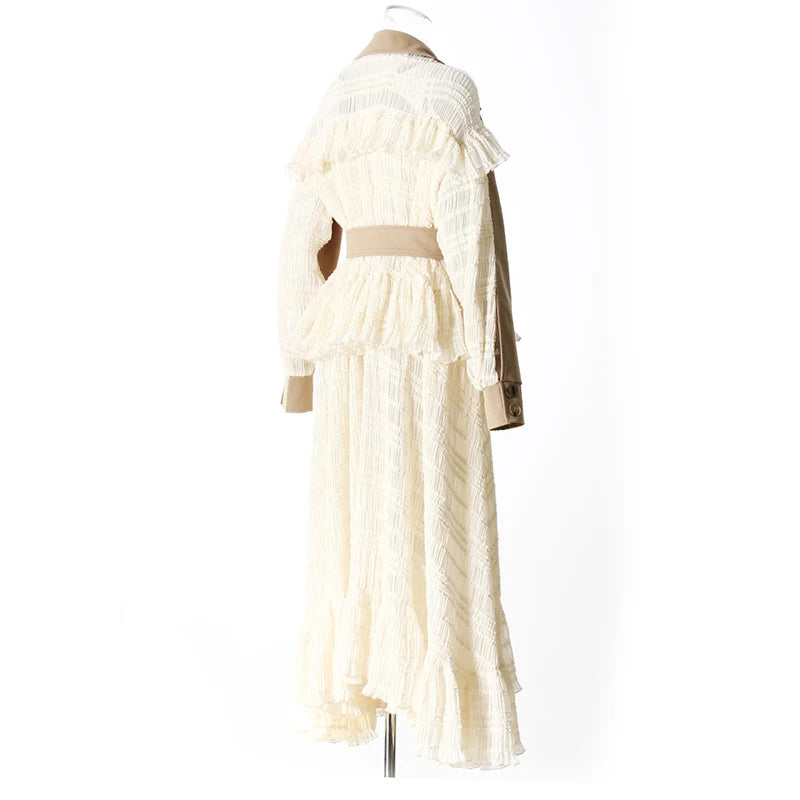 Lace Patchwork Trench Coat Women's Lapel Loose Double Breasted Windbreaker