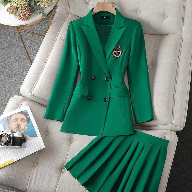 Skirt Two Piece Blazer Outfits Chic 2 Piece Set Women's Clothing Pleated Mini Skirt Blazer Suit