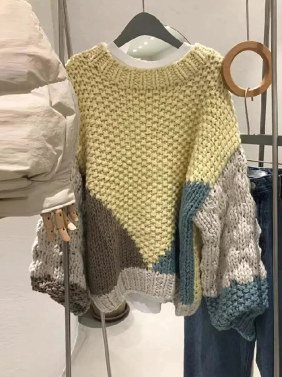 Women Pullovers Knitted Sweater Round Neck Full Sleeve Sweaters Loose Jumpers