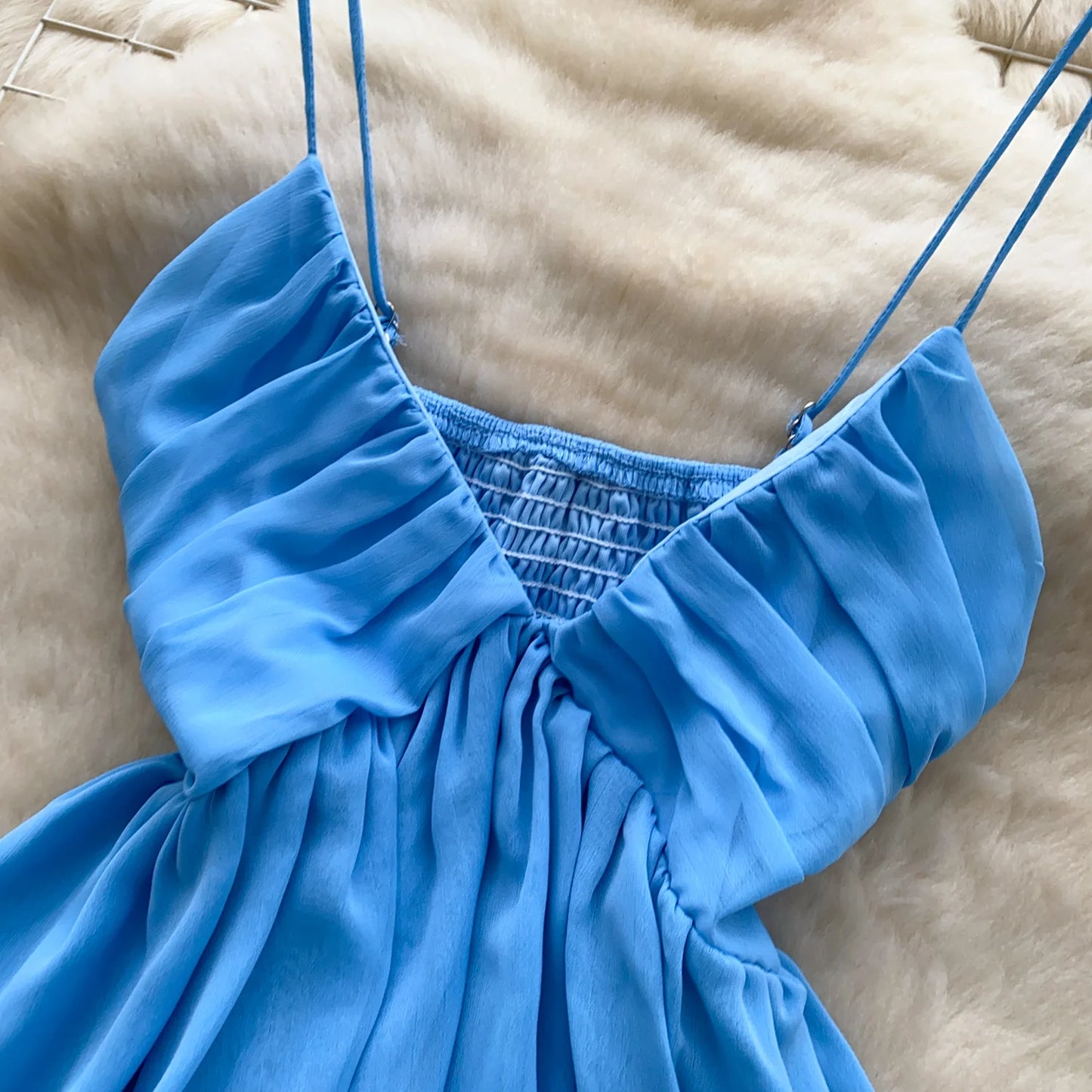 Chiffon Tops Straps Deep V Backless Top Ruffles Short Tank Top Vacation Style Sexy Tops