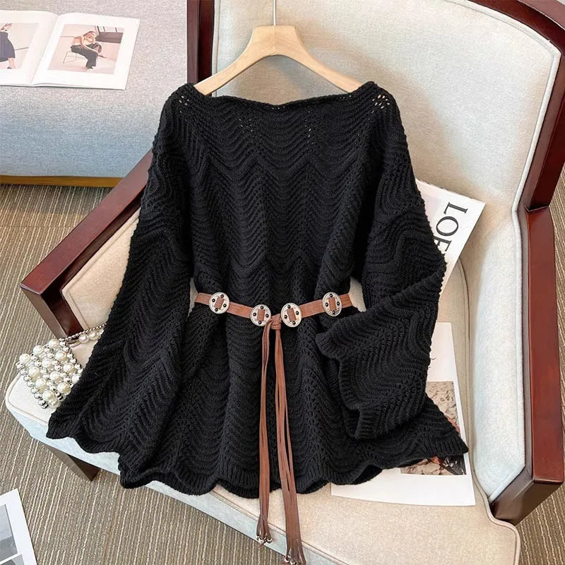 Women Tunic Sweater Pointelle Knit Long Sleeve Jumper for Leggings Cozy Knitwear