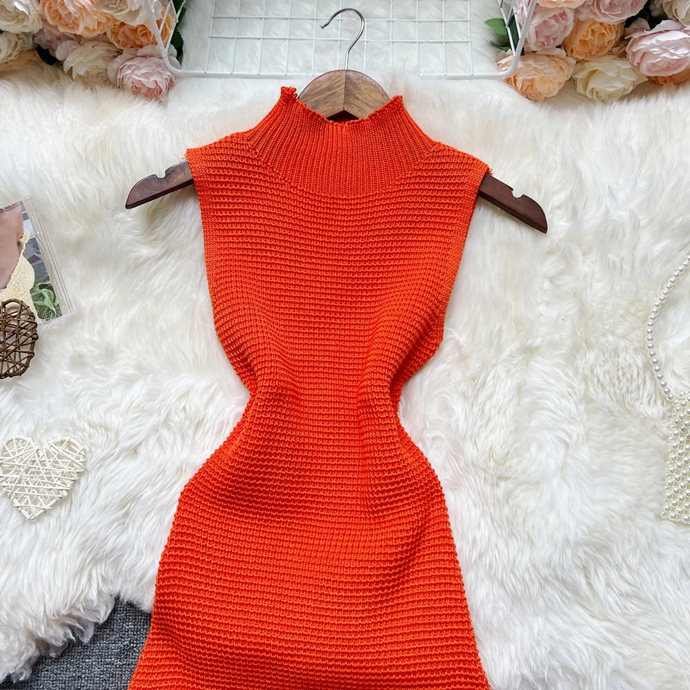 Summer Fashion Sexy Openwork Stitching Sleeveless Bodycon Party Dress