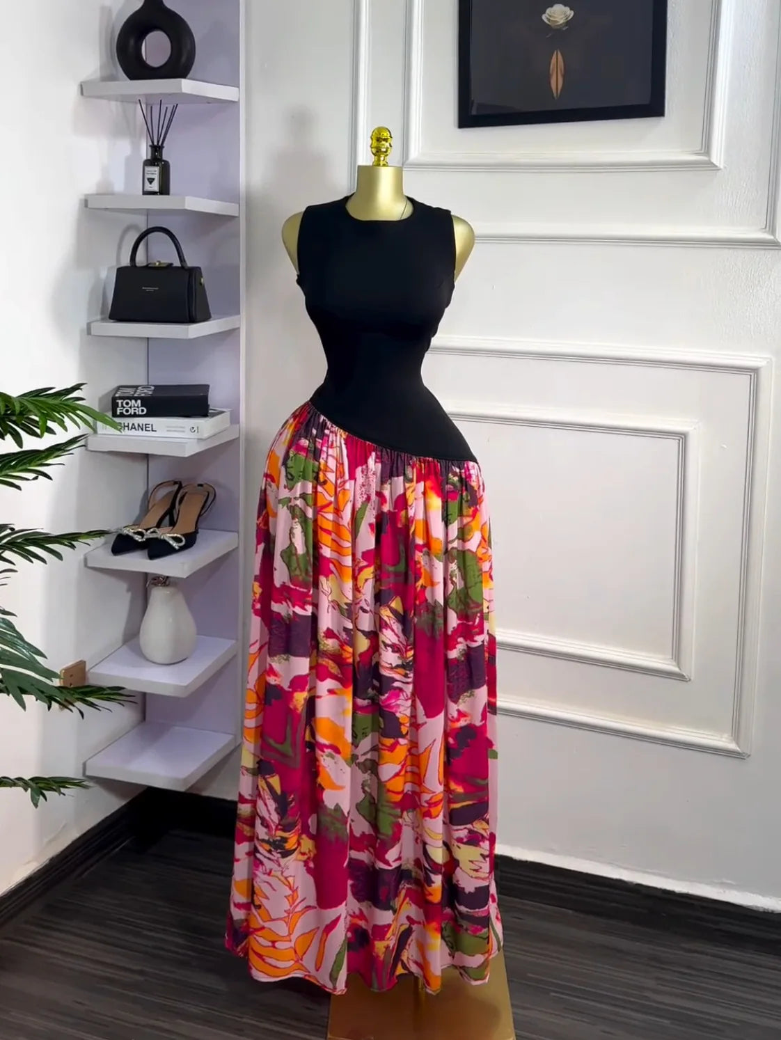 Sleeveless ashes Maxi Dress Printed Patchwork Tank Long Maxi Dress