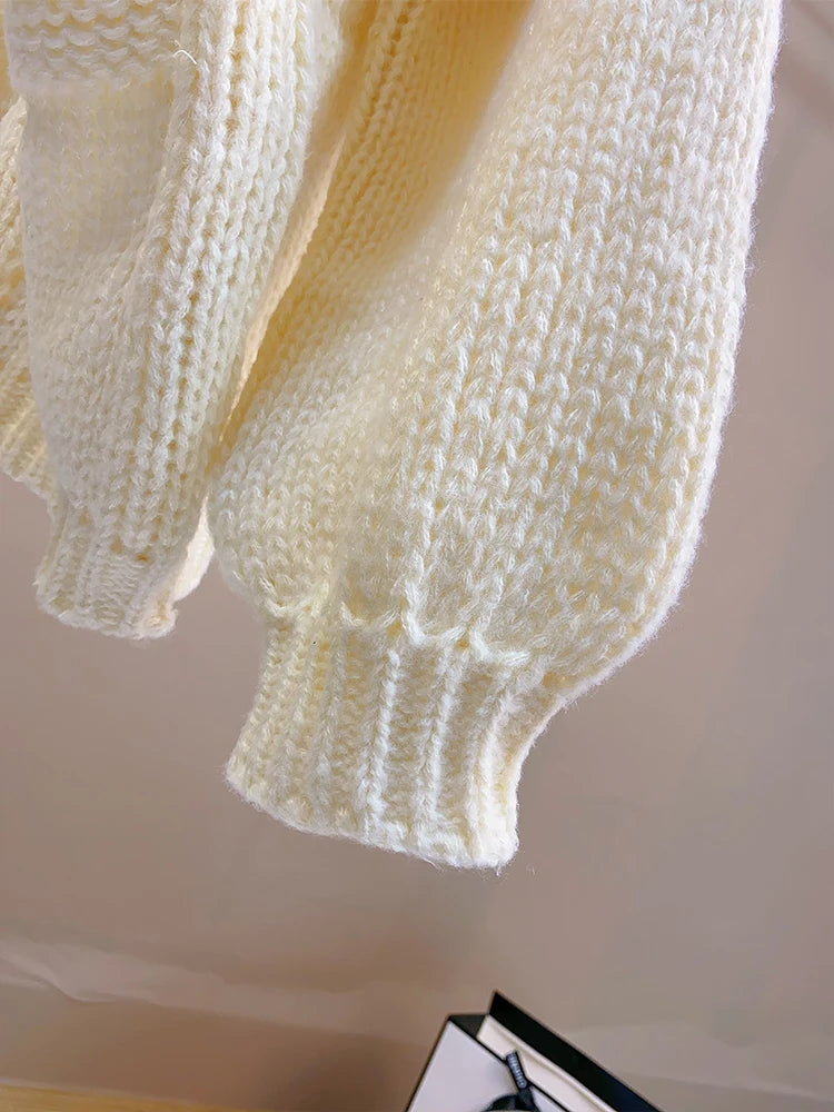 Women Handknit Floral Vintage Apricot Cardigan Women Sweater Clothes Knitwear