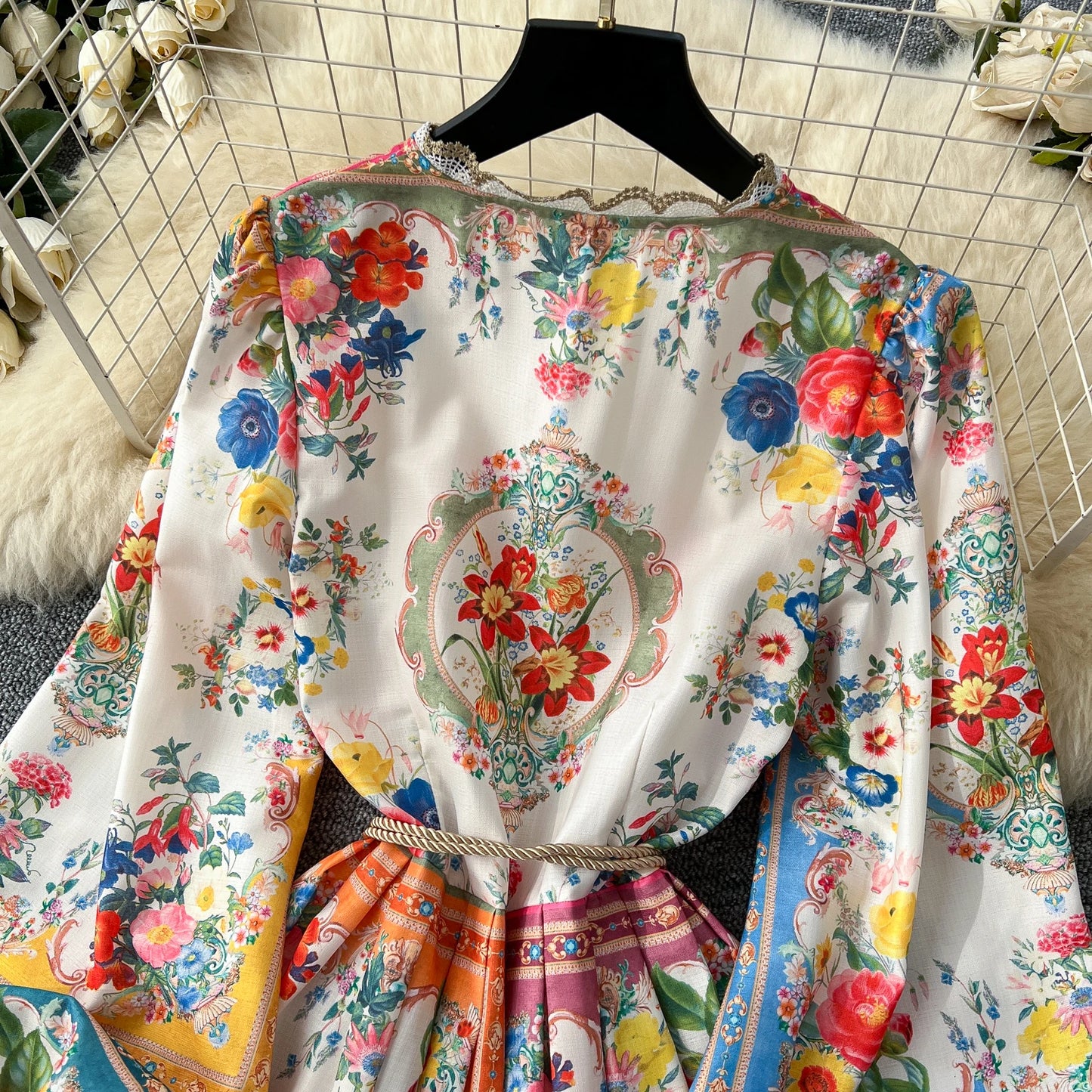 Elegant Vintage Luxury Evening Dress Women Print Sashes Button Short Party Dress Female Casual Holiday Clothing