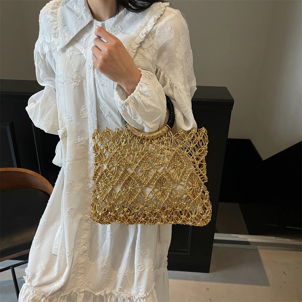 Handmade Woven Design Round Handle Handbags For Women