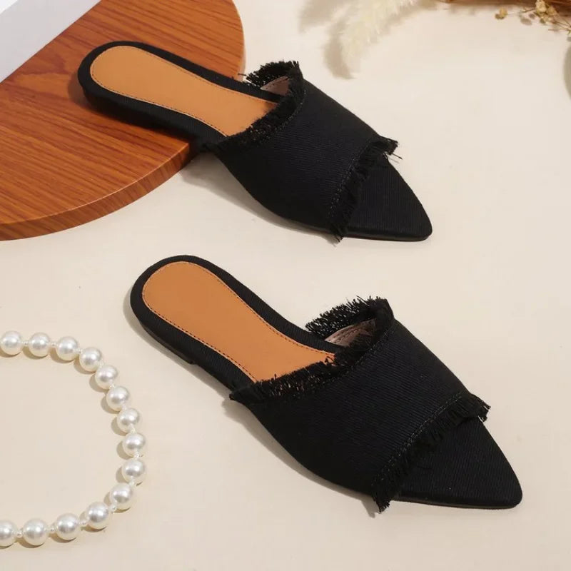 Women Flats Cowboy Slippers Summer Femme Pointed Toe Flip Flops