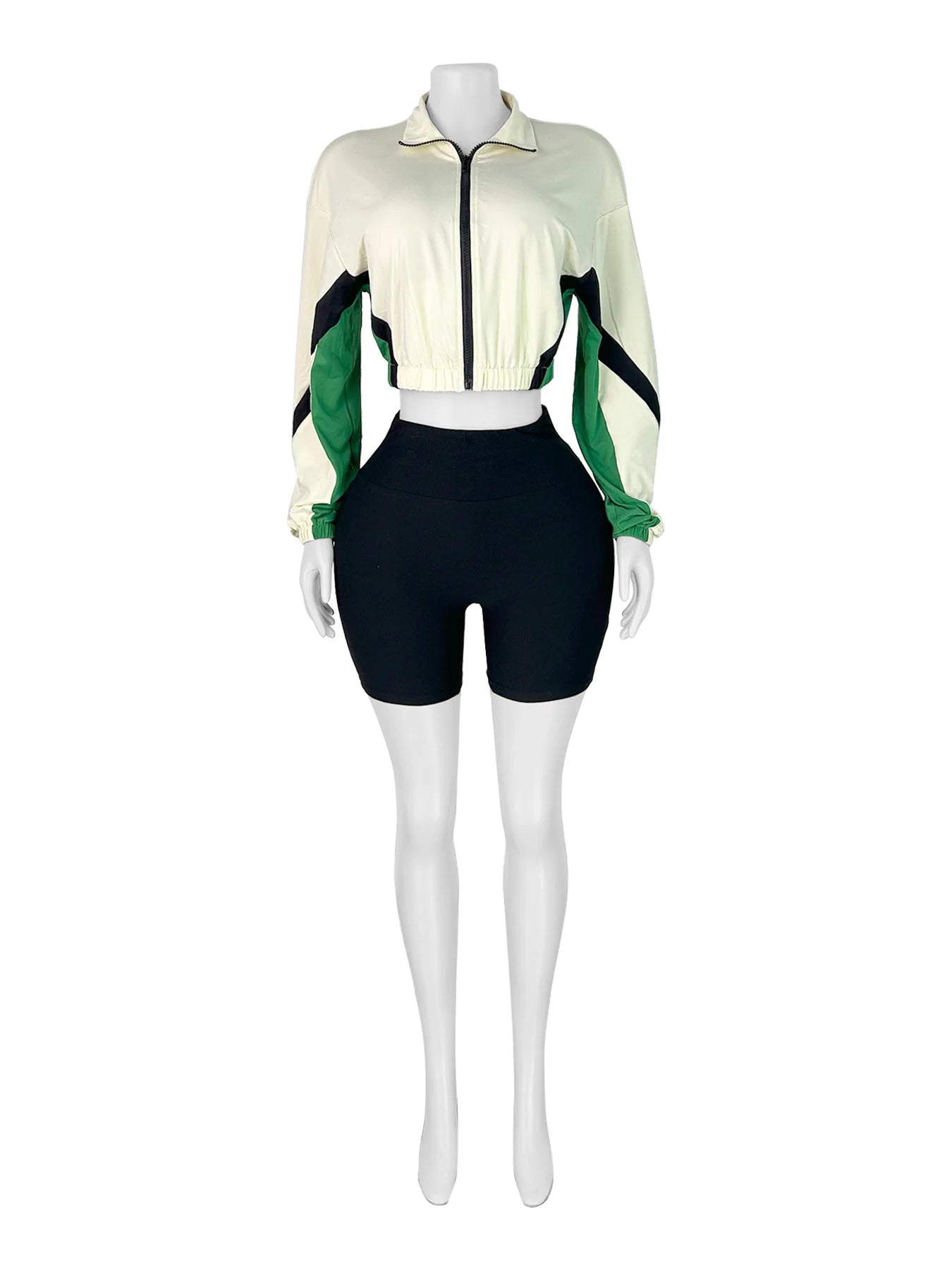 Sporty 2 Piece Set Crop Jacket and Shorts Summer Tracksuits Set