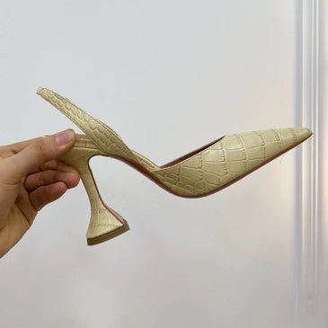 Wineglass with Crocodile Leather Pointed High Heel Shallow Mouth European Beauty Sandals