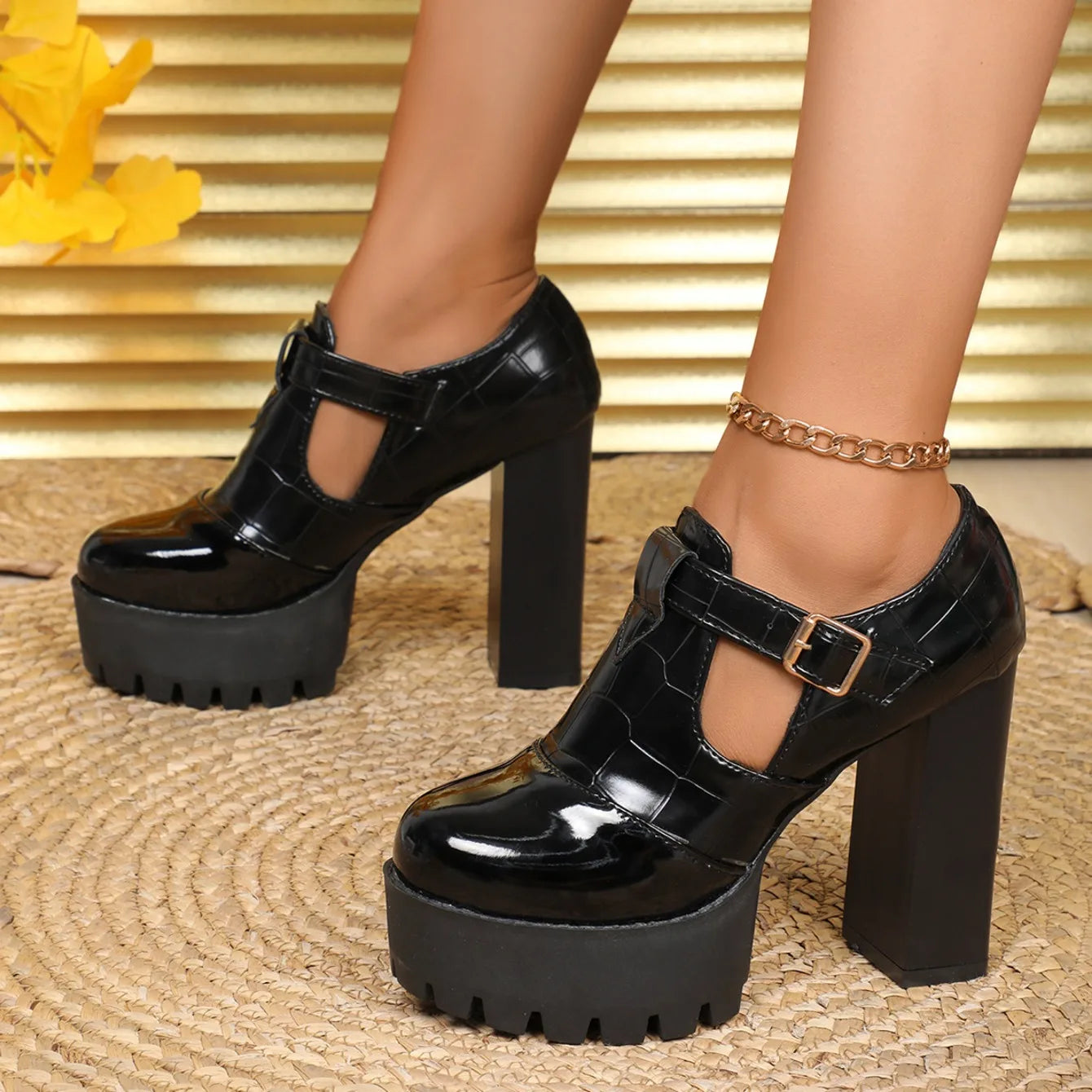 Comfortable Thick Heel Shoes Round Head Deep Mouth Thick Sole Color Matching High Heels