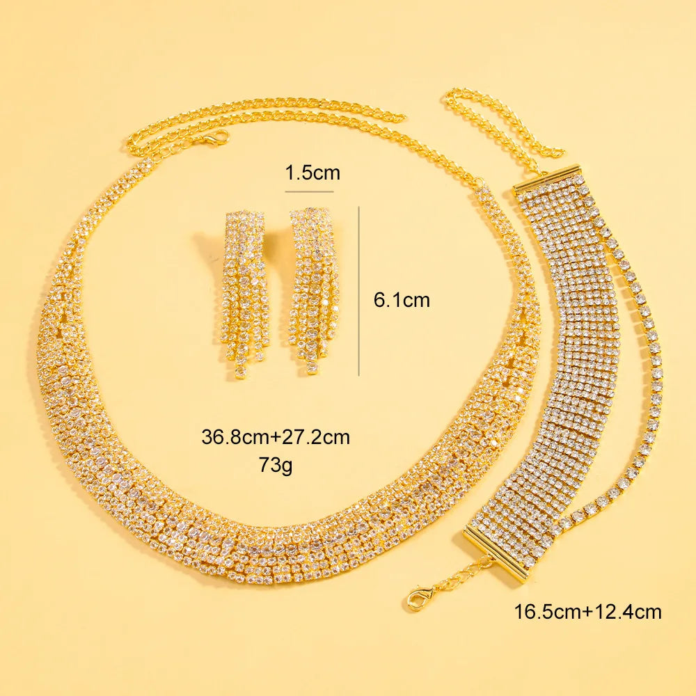 Multiple Rows Necklace Earrings and Bracelet Set for Women