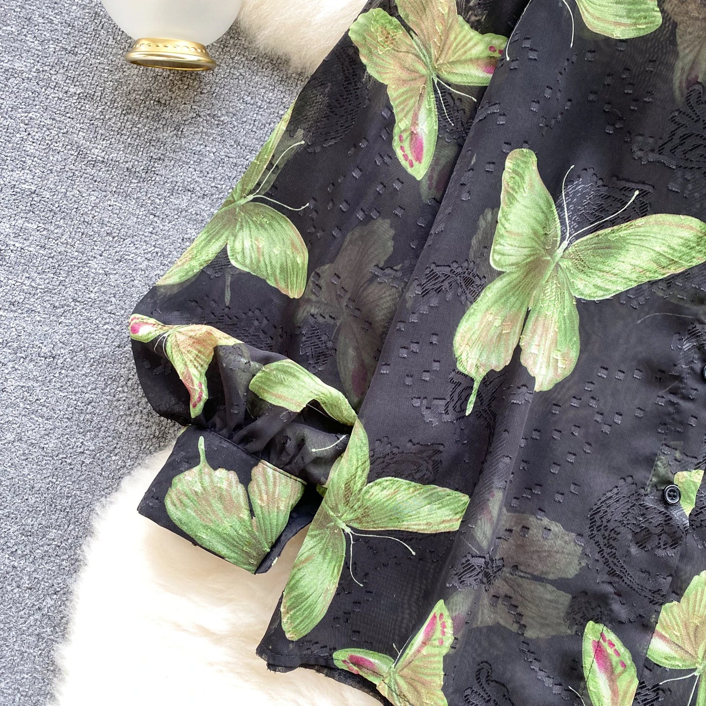 Floral Print Women Shirt Summer Lantern Sleeve Retro French Loose Blouse