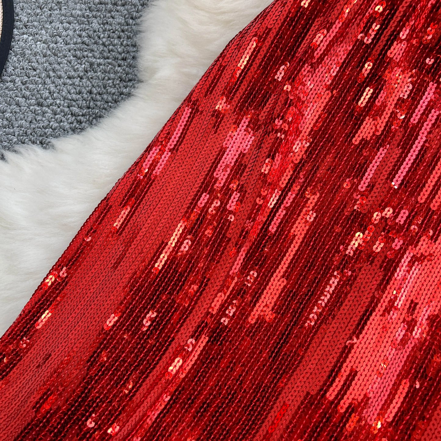 Women Chic Sequin tassel glitter Skirt High Waist Elegant Korean Fashion Skirt