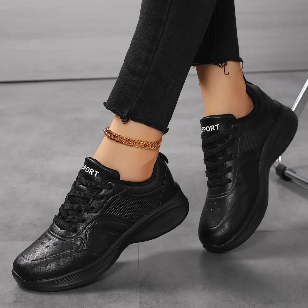 Casual Non-Slip PU Soft Light Breathable Sneakers Flats Platform White Black Women Sneakers Ladies Trainers