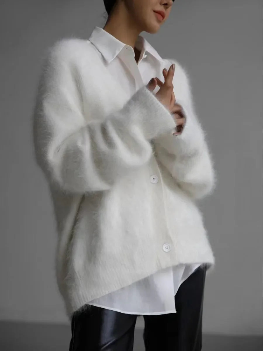 Women's Cardigans Korean Fashion V-neck Sweater Coat Long Sleeve Oversized Sweater