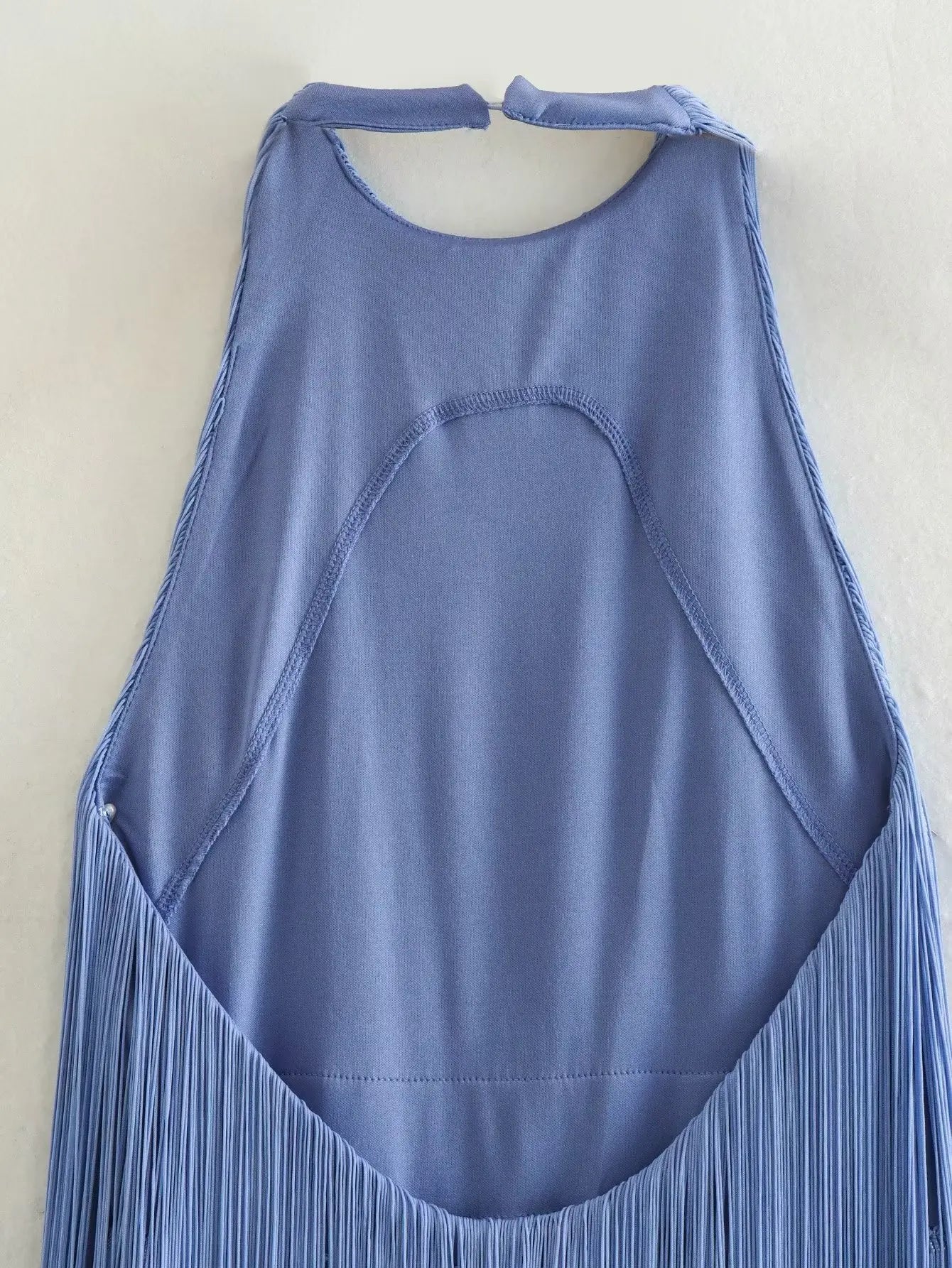 Women's Solid Color Hanging Neck Sling Backless Tassel Mini Dress