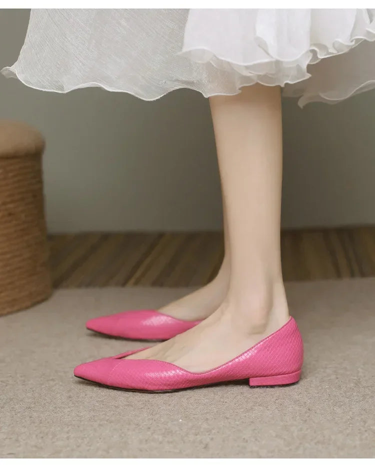 French Pointed Leather Shoe Simple Comfort Sheepskin Elegant Low Heel Shoes