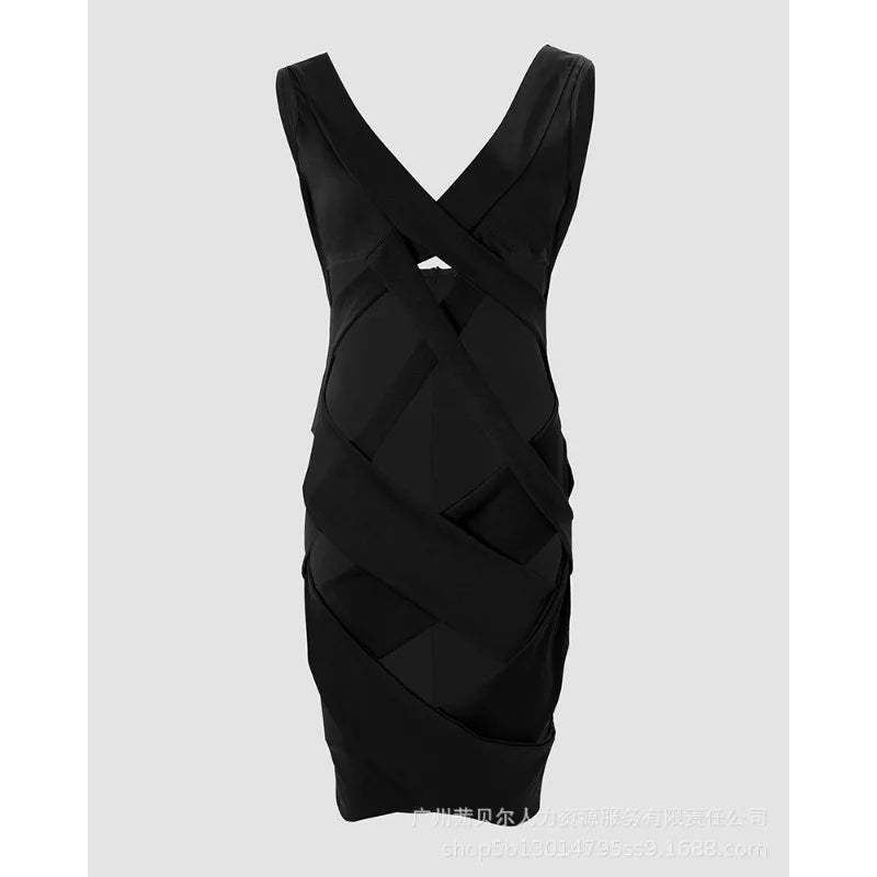 Sleeveless Tight Dress Hollow Out Sheath Mini Y2K Black Sexy Bodycon Dress Club Dress