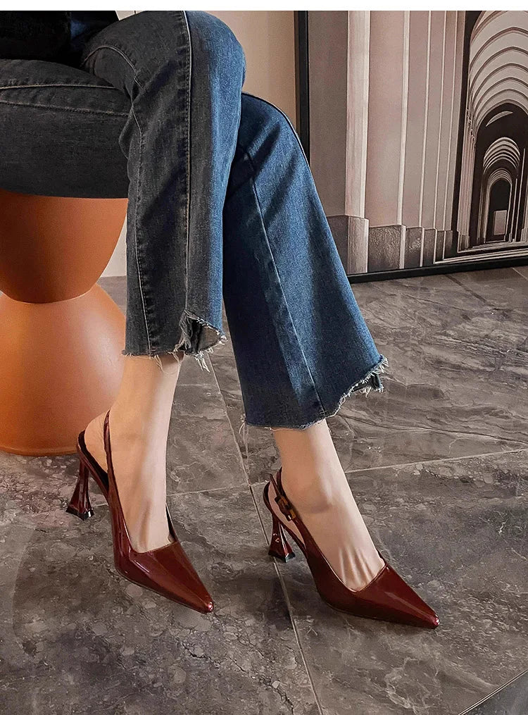 Summer Heel Sandals Fashion Pointed Toe Slingbacks Heels