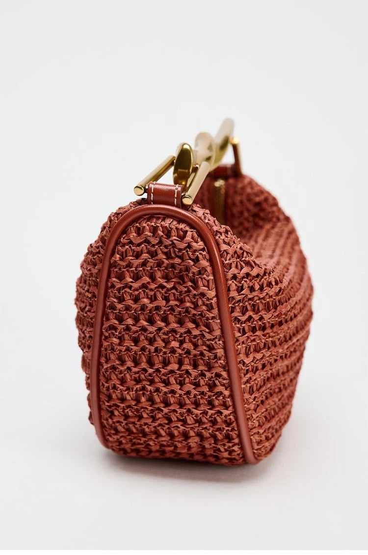 Summer Rattan Half-Moon Beach Straw Shoulder Bags Women's Straw Bucket Bag Purse Woven Straw Handbags Casual Tote Crossbody Bag