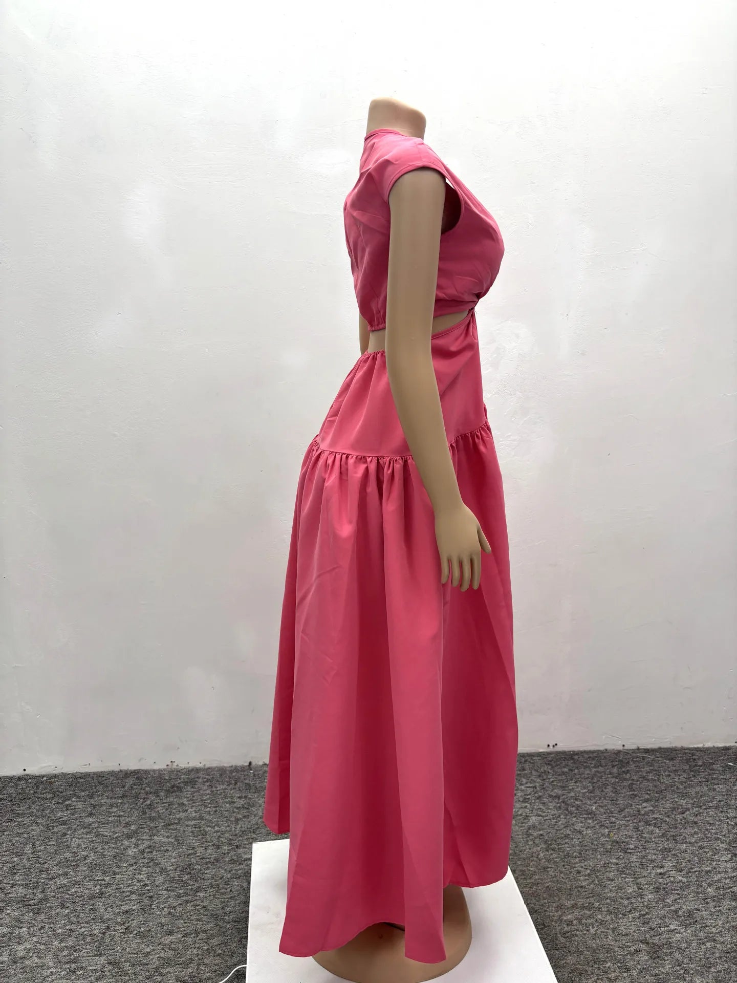 Women Short Sleeve Tie Up Open Waist Deep V-neck Maxi Long Dress