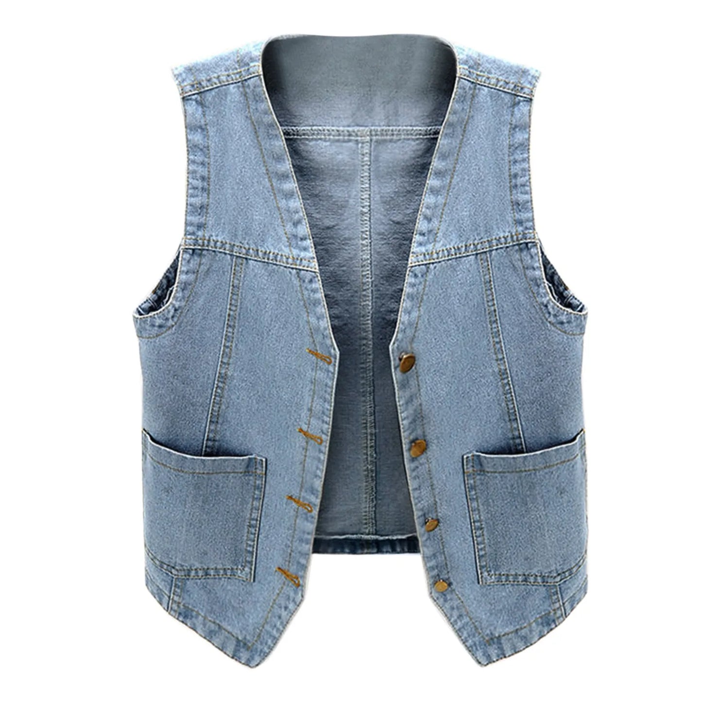 Woman Sleeveless Denim Vest V Neck Button Down Jacket V Neck Button Loose Ladies Vest