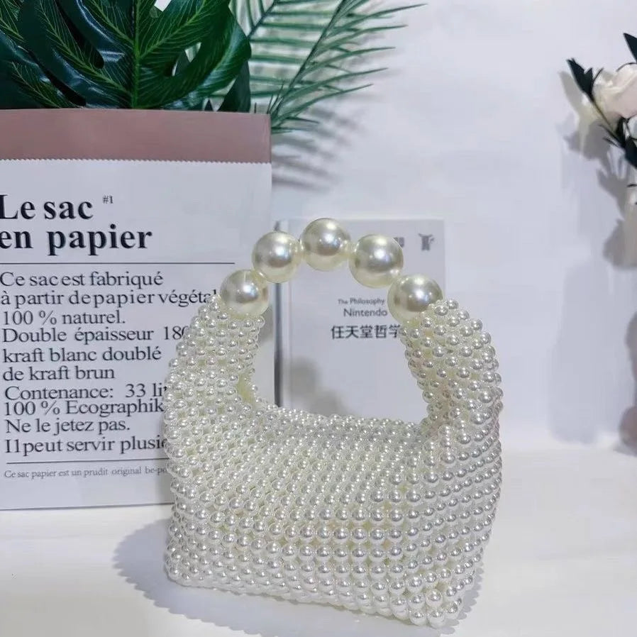 Handmade New Pearl Handbags For Women Trendy Portable Purse Party Shoulder Clutch Bag