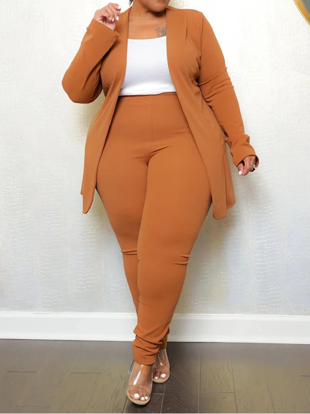 Plus Size Two Piece Outfits Women Matching Suit Solid Top Leggings Pants Sets
