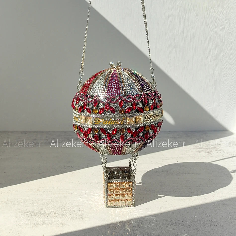 Balloon Shaped Crystal Evening Bags Women Luxury Classy Unique Clutch Purse