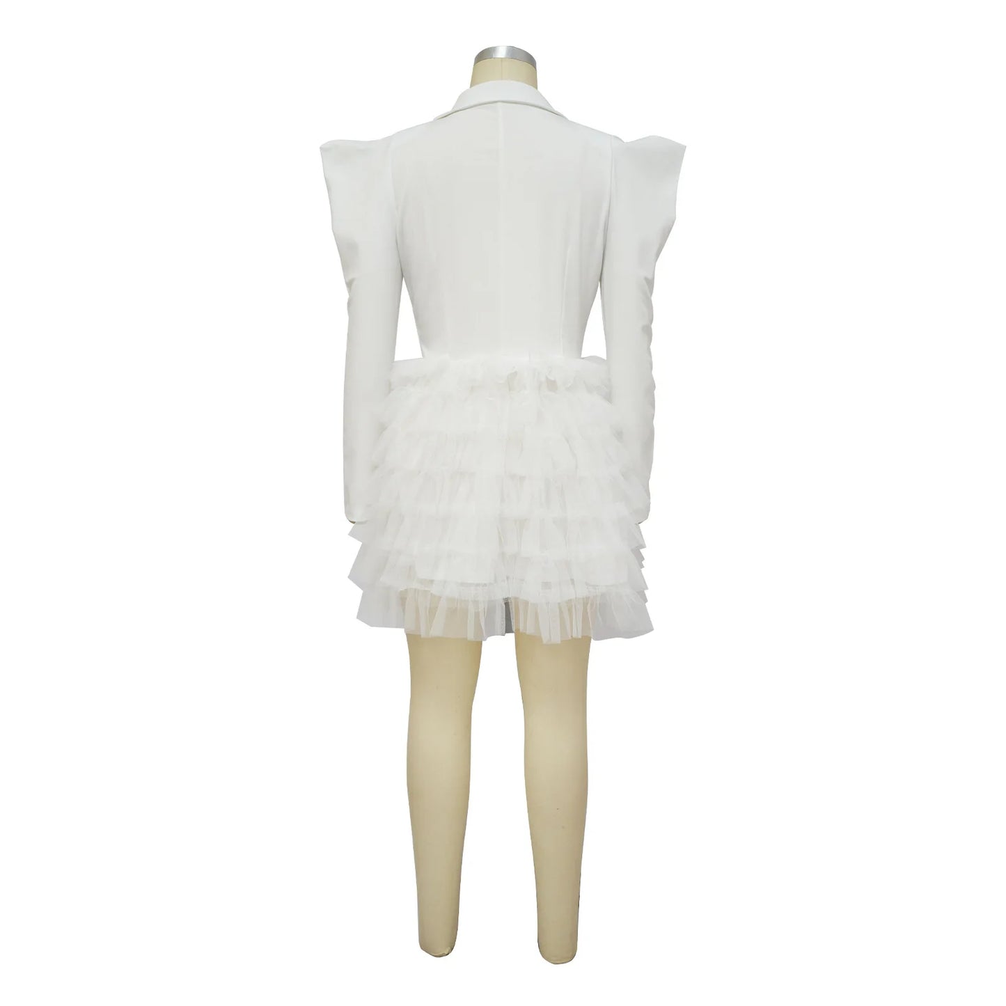 Mesh Paneling Solid Right Shoulders Long Sleeves Cake Dress For Women
