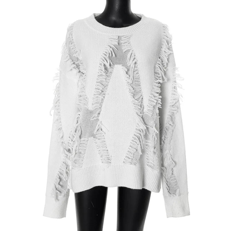 Tassel Oversize Knitted Sweater For Women Autumn Jumpers